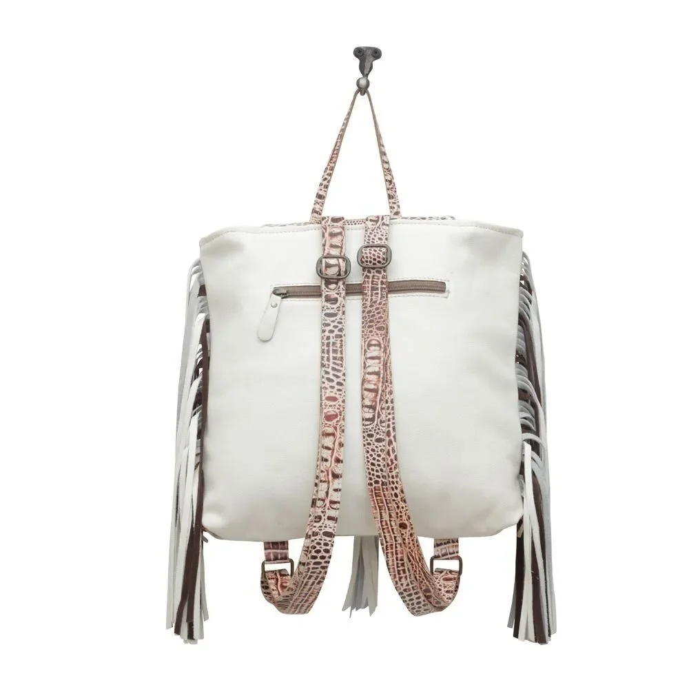 Myra Bag Handmade Smokey Leather & Hairon Upcycled Canvas Backpack